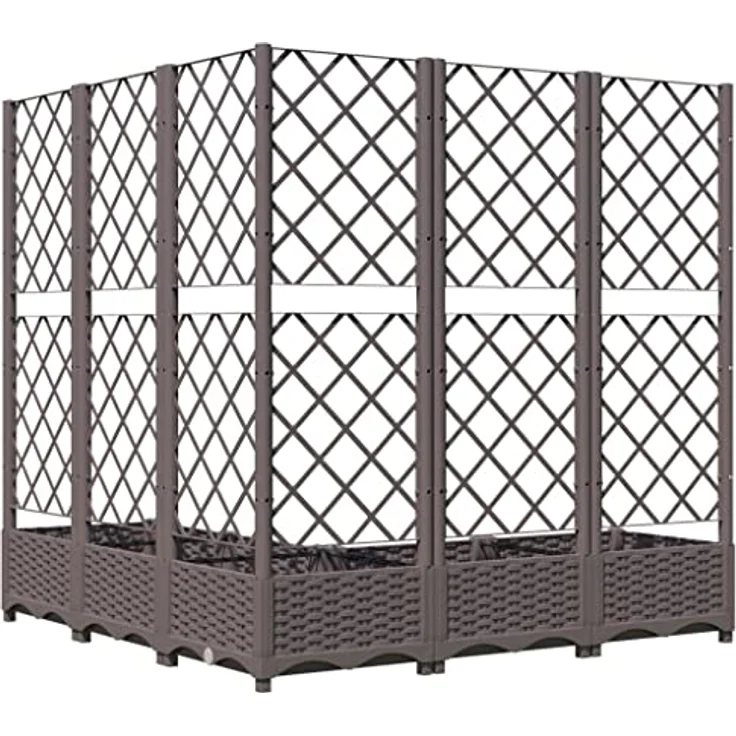 vidaXL Pflanzkübel mit Rankgitter, braun, 120x120x121,5 cm aus witterungsbeständigem PP – Bild 6