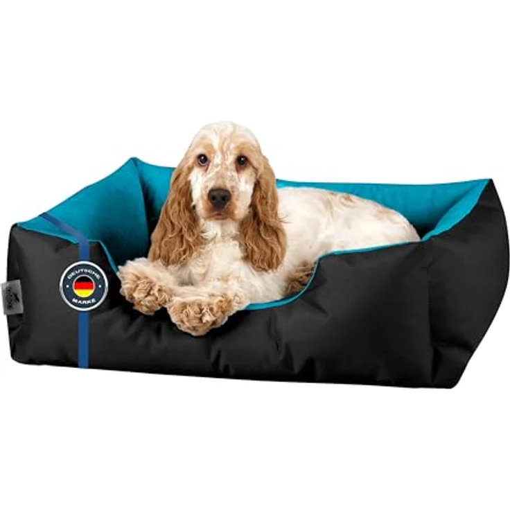 BedDog Hundebett LUPI, Hundekissen mit abziehbaren waschbaren Bezug, Hundekorb, Hundesofa, für kleine Hunde, S, schwarz-blau – Bild 1