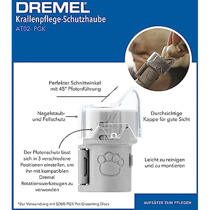 DREMEL 2615PG02JA AT02-PGK, Multifunktionswerkzeug-Zubehör-Set für stressfreie Krallenpflege mit 45-Grad-Pfotenführung, inkl. 4 Schleifscheiben und Aufspanndorn – Bild 2
