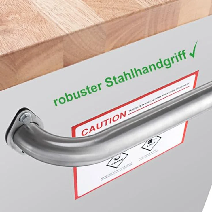 ONDIS24 Werkzeugwagen Werkstattwagen Edelstahl mit Massivholzplatte & Schubladen, 55", kugelgelagerte Rollen – Bild 5