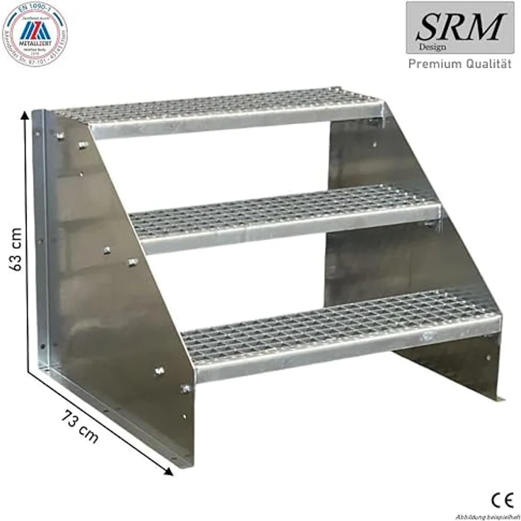SRM Design 3 Stufen Standtreppe Modell 1, verzinkt, Breite 90 cm, Höhe 63 cm, ohne Geländer, rutschfeste Trittflächen – Bild 2