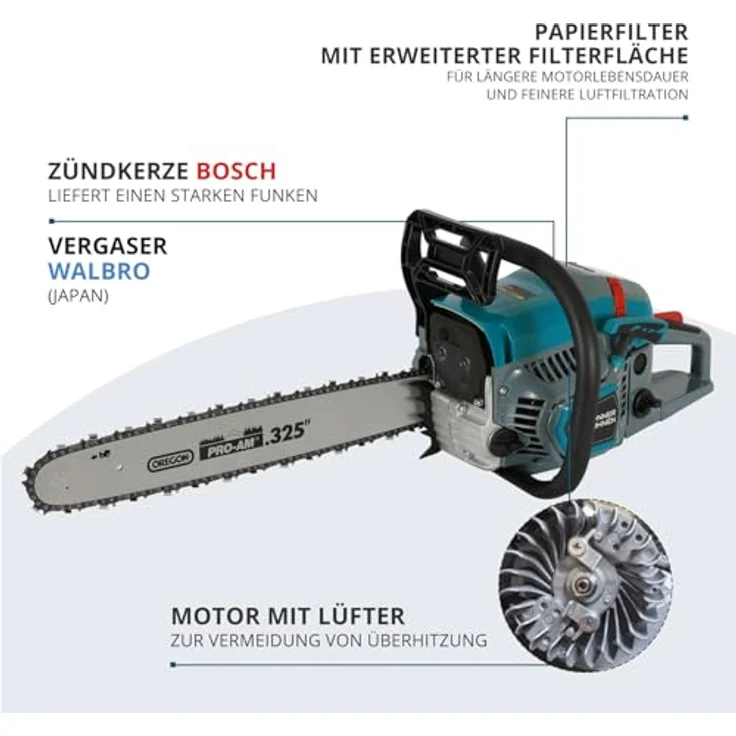 Könner & Söhnen Benzin-Kettensäge KS CS31G-20-1, 2,3 kW, 54,5 cm³, Schwertlänge 50 cm, Easy-Start-System, Anti-Vibrations-Technologie, hohe Sicherheit – Bild 6