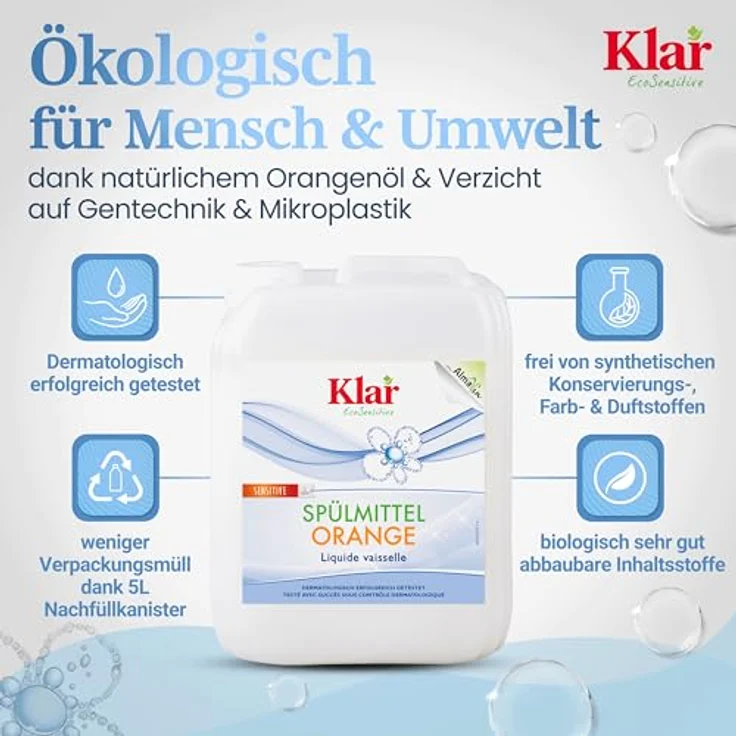 Almawin Klar Spülmittel Orange, 5L Kanister Geschirrspülmittel mit natürlichem Orangenöl und guter Hautverträglichkeit – Bild 4