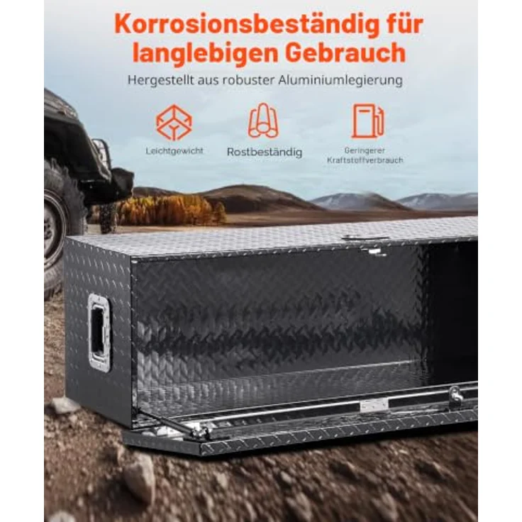VEVOR Aluminium Werkzeugkasten für Ladefläche mit Wasserdichtem Deckel, Sicherheitsverschluss und seitlichem Griff, 1244,6 x 381 x 381 mm, Schwarz – Bild 3