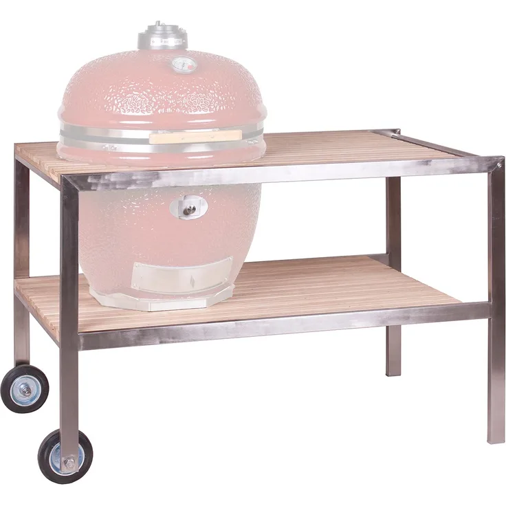 Monolith Monolith Tisch aus Edelstahl & Teak .66 (LeCHEF), fahrbar mit Rollen, Arbeitsfläche für Grillerlebnis, 130 x 70 x 81 cm