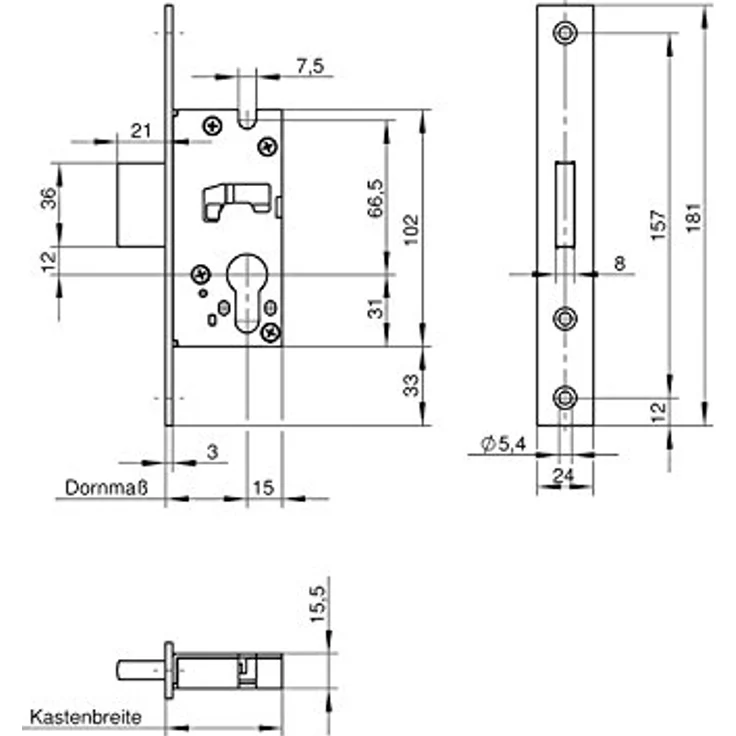 WILKA Riegel-Schloss 038R, Schmalkastenschloss mit 45 mm Dornmaß, flache Edelstahl-Stulpe 181 mm, 1 Stück – Bild 2