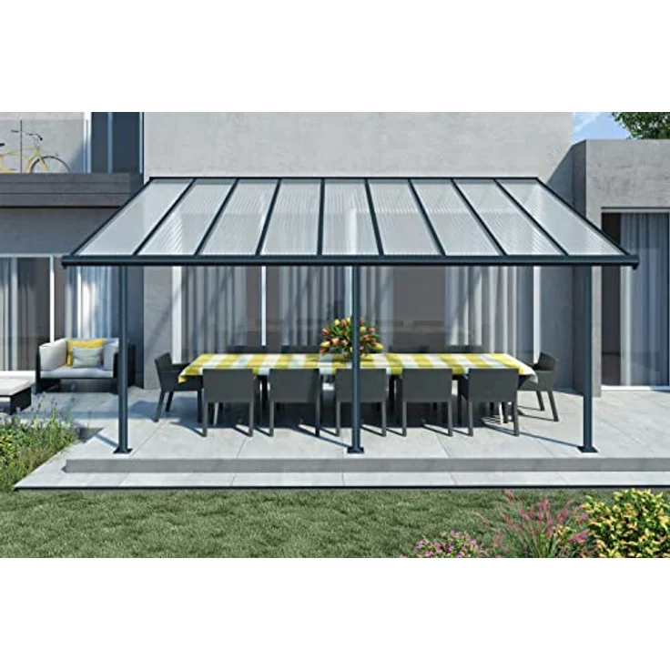 Palram Canopia Olympia Terrassenüberdachung 3X5 - Gestell aus Alumiuium & 16 mm Polycarbonat - Terrassendach Für den Ganzjährigen Gebrauch Geeignet, Grau, 546 x 295 x 305 cm, 546x295x305 cm – Bild 4