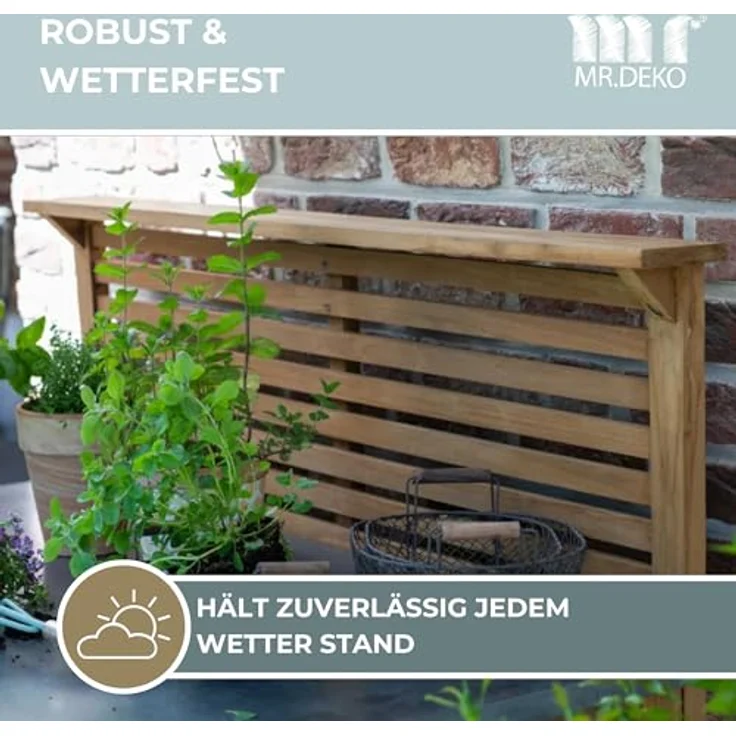 MR. DEKO Pflanztisch Hampton, Teakholz mit verzinkter Arbeitsplatte, wetterfest, Schublade, 115x66x124cm – Bild 4
