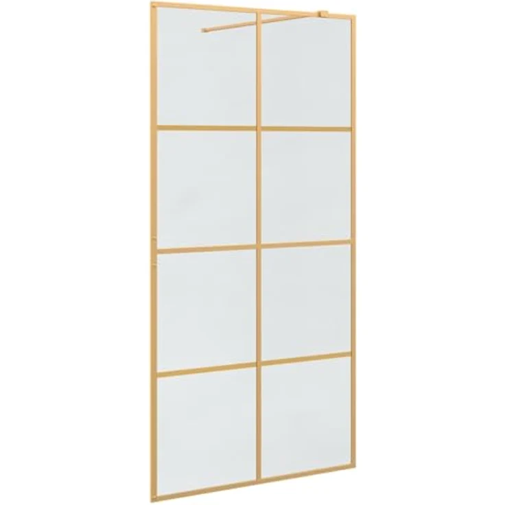 vidaXL Walk-in Duschwand Gold, 100 x 195 cm, gehärtetes Glas mit verstellbarem Rahmen und stabiler Stütze – Bild 1