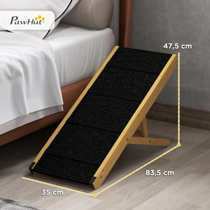 PawHut Hunderampe Klappbar, Höhenverstellbar Haustierrampe, rutschfest für Hunde bis 15 kg, Natur – Bild 5