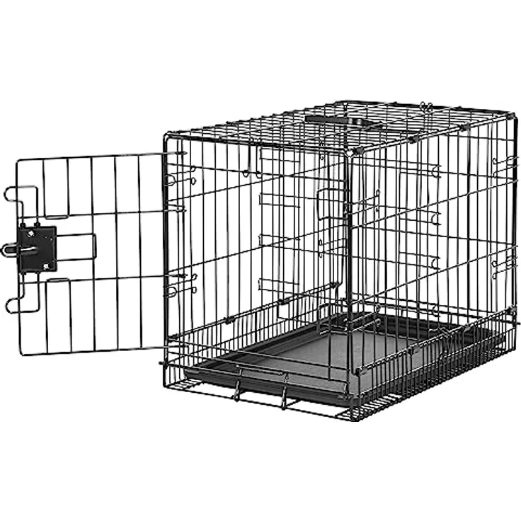 Amazon Basics Zusammenklappbarer Hundekäfig aus Metalldraht mit Bodenschale, Einzeltür, 56 cm, schwarz