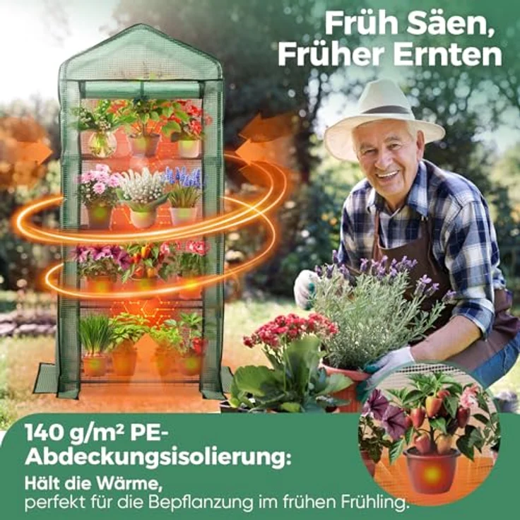 Foliengewächshaus mit 4 Ablagen - Frühbeet, Tomatenhaus, Treibhaus - grün mit braun – Bild 4