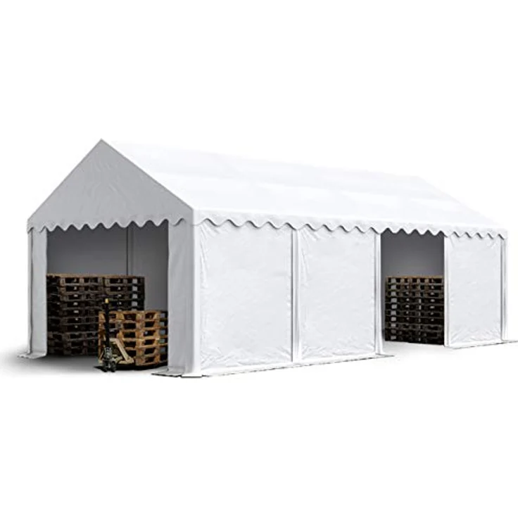 TOOLPORT Lagerzelt 4x8 m Industriezelt Unterstand PVC Plane 750 N weiß mit Bodenrahmen und Dachverstärkung – Bild 1