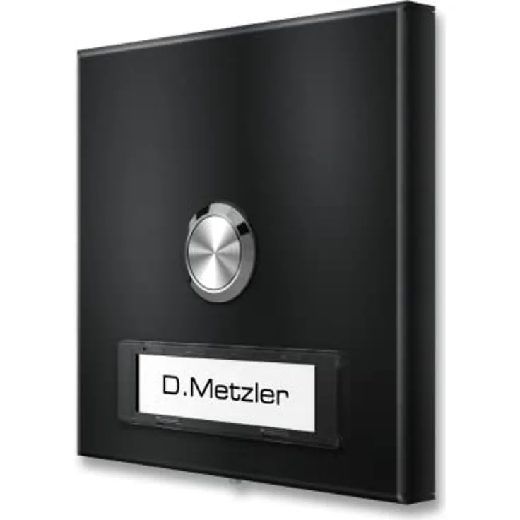 Metzler Funk-Türklingel Edelstahl V2A in RAL 9005 Tiefschwarz - hohe Reichweite, flach, Funkklingel mit austauschbarem Namensschild