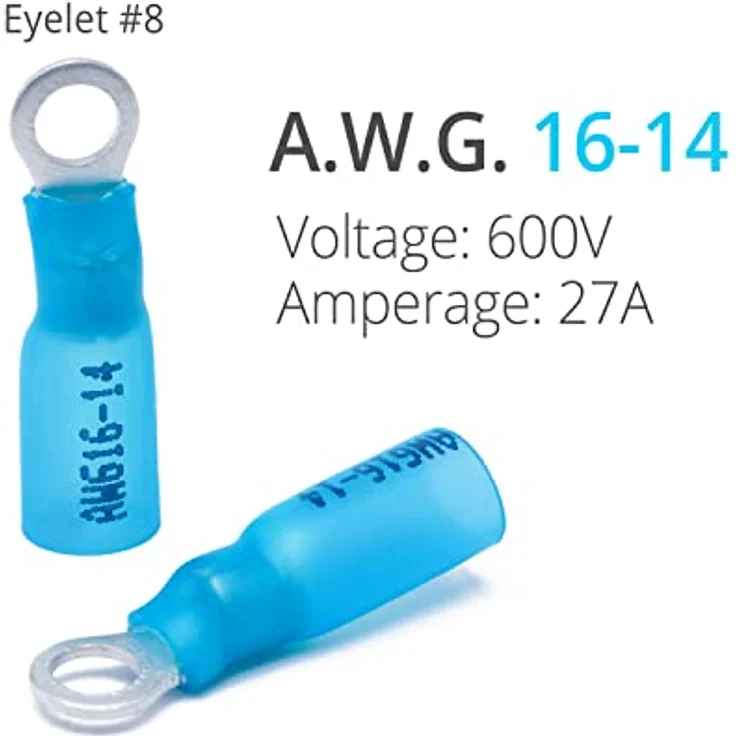 Wirefy Blaue Ringkabelschuhe Schrumpfverbinder M4, Lötfreie Quetschverbinder für 1,5-2,5 mm² Draht, 130 Stück – Bild 2