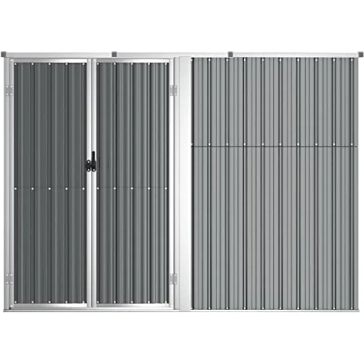vidaXL Gerätehaus Geräteschuppen Gartenhaus Gartenschuppen Schuppen Lagerschuppen Werkzeugschuppen Grau 225x89x161cm Verzinkter Stahl mit schrägem Dach – Bild 5