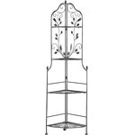 Gartenregal in Eckform aus Metall 4 Ablageflächen in Schwarz dekorative Verzierungen Gartenmöbel Gartenschrank Pflanzenregal Terrasse Balkon