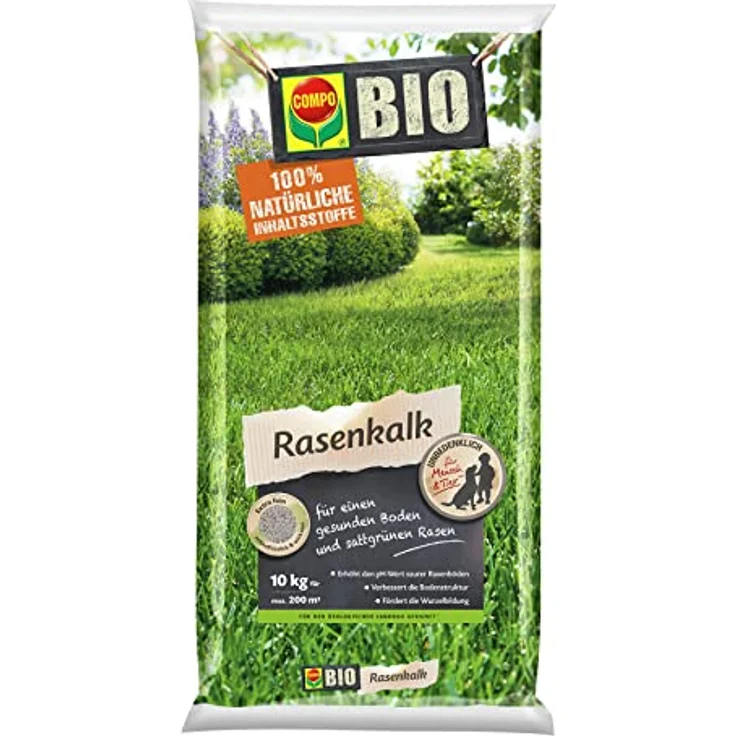Compo BIO Rasenkalk 10 kg, natürlicher pH-Wert Regulator für gesunden Rasen – Bild 1