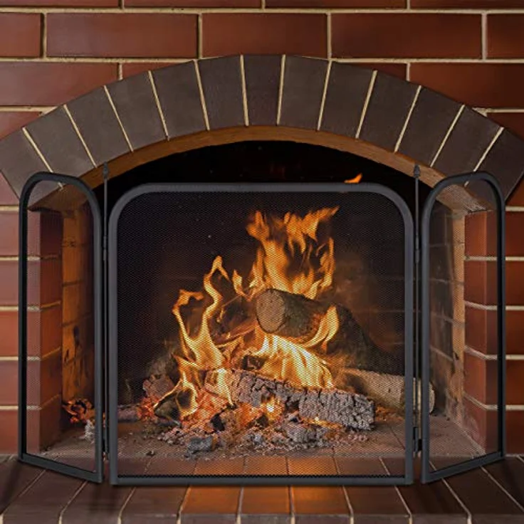 Relaxdays Funkenschutzgitter, Schwarz, dreiteiliges Metallgitter für Kamin, 97x52.5x1.5 cm, klappbar, feuerfest – Bild 2