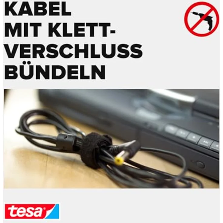 tesa Kabelbinder Klett - On & Off Kabel Klettband in Schwarz - Individuell zuschneidbar - 1 x 5m Rolle – Bild 4