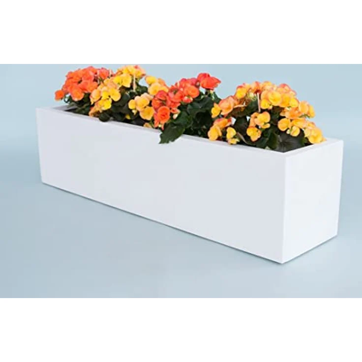 Elegant Einrichten Pflanztrog Fiberglas 100x25x25cm, frost- und uv-beständig, perlmuttweiß – Bild 2