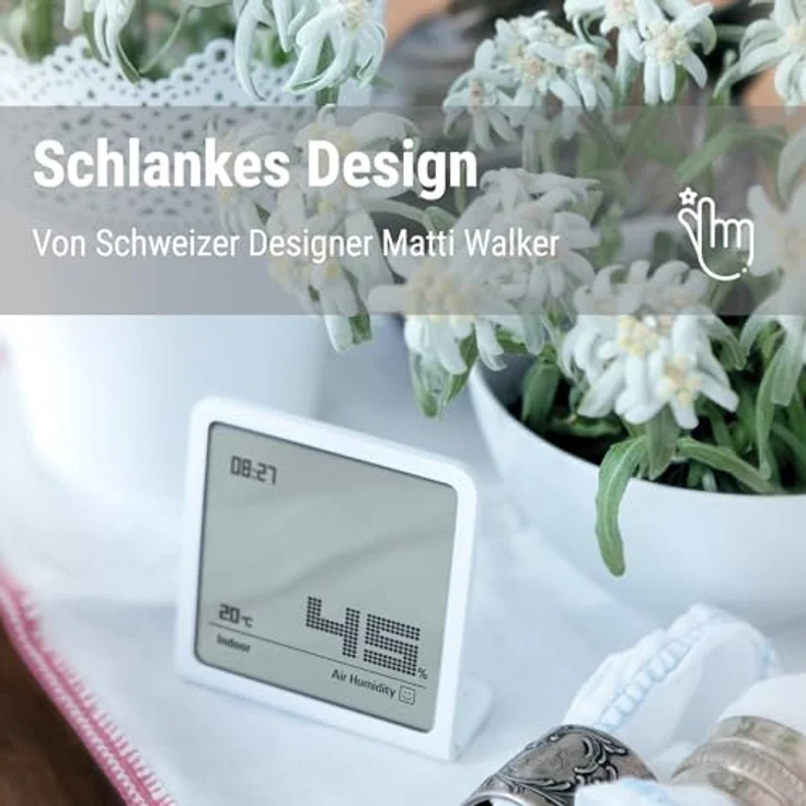 STADLER FORM 14869 Selina Hygrometer, digitales Innenmessgerät zur Überwachung von Temperatur (-10°C bis 50°C) und Luftfeuchtigkeit (25% bis 98%) mit komfortabler Smiley-Anzeige und integriertem Ständer – Bild 5