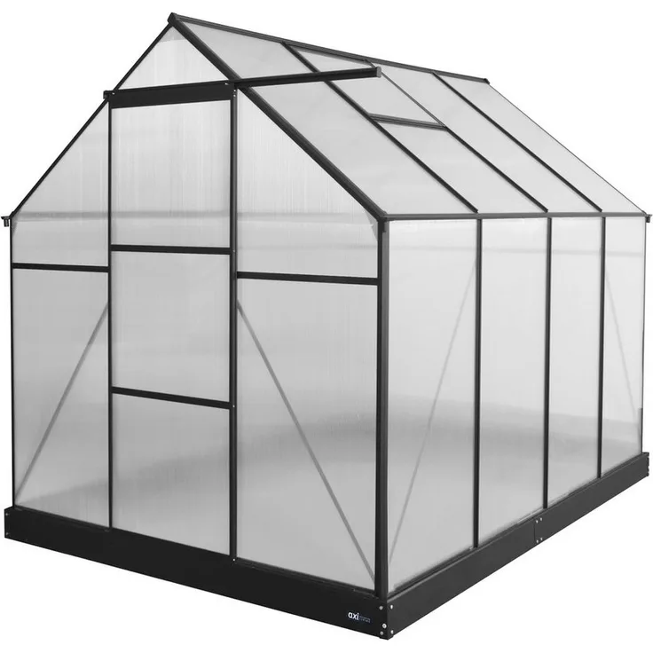 AXI Gewächshaus Simon, freistehendes Gewächshaus aus pulverbeschichtetem Aluminium mit klarem Polycarbonat und Schiebetür, 250 x 190 x 207 cm