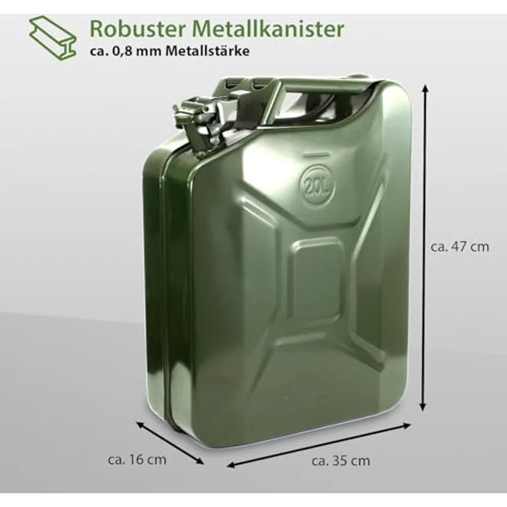 Holmwerk 3x Kraftstoffkanister Metallkanister mit Ausgießer, UN-Zulassung, Olivgrün RAL6003, 20 Liter für Benzin und Diesel – Bild 5