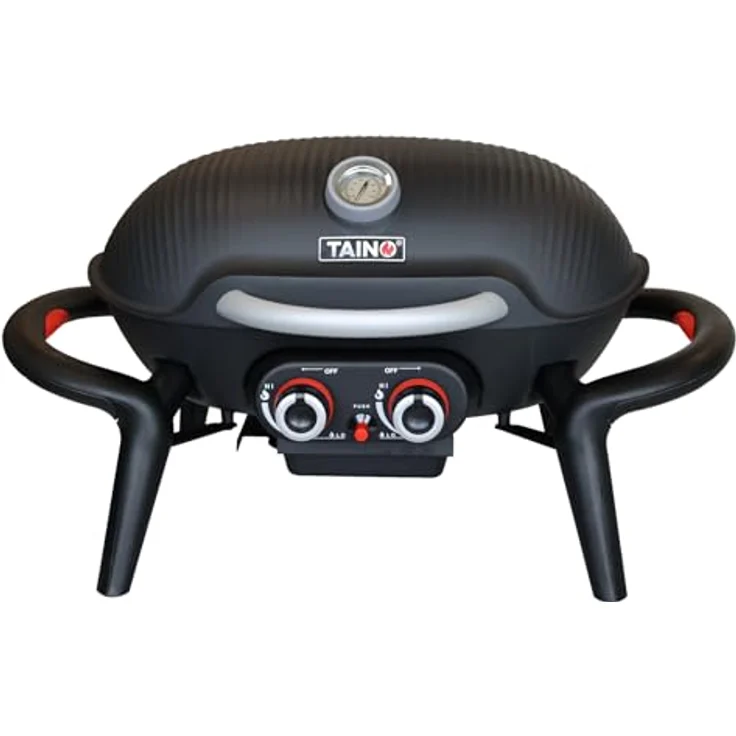 TAINO KENAI Gasgrill klein Tischgrill Balkongrill Gas Outdoorküche Thermometer Schwarz – Bild 2