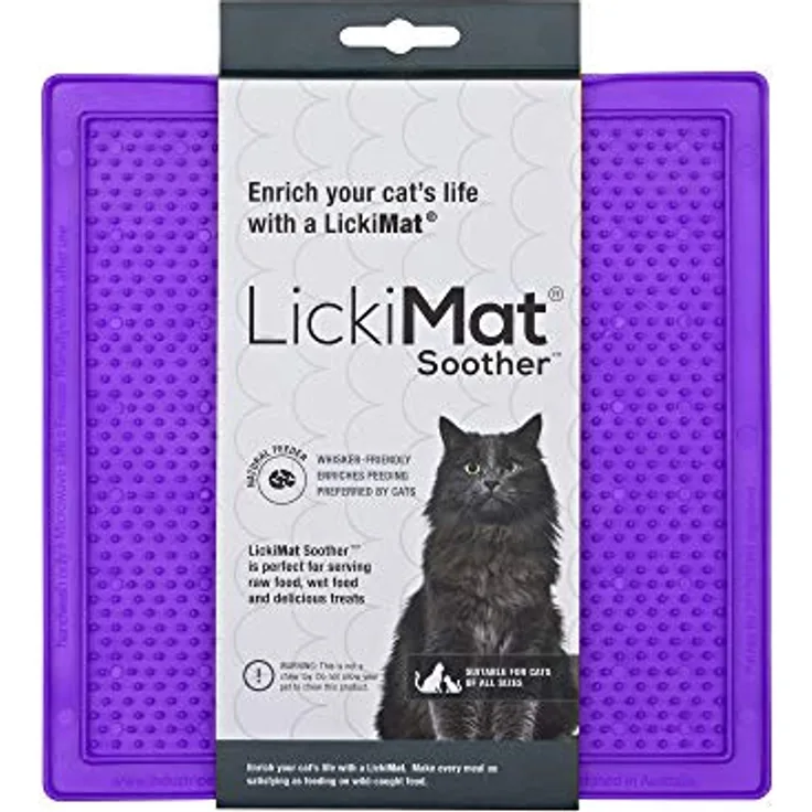 Lickimat Classic Beruhigungssauger für Katzen gegen Langeweile und Angstreduzierung, Joghurt oder Erdnussbutter. Lustige Alternative zu einem Slow Feed Katzennapf oder -schale, Violett