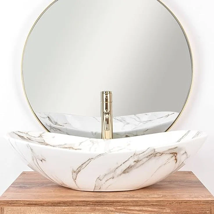 wohnwerk.idee Aufsatzwaschbecken Waschbecken Royal Lava Marmoroptik 60,5x36cm - Einzigartiges Muster aus hochwertigem Keramik in Natursteinoptik – Bild 3