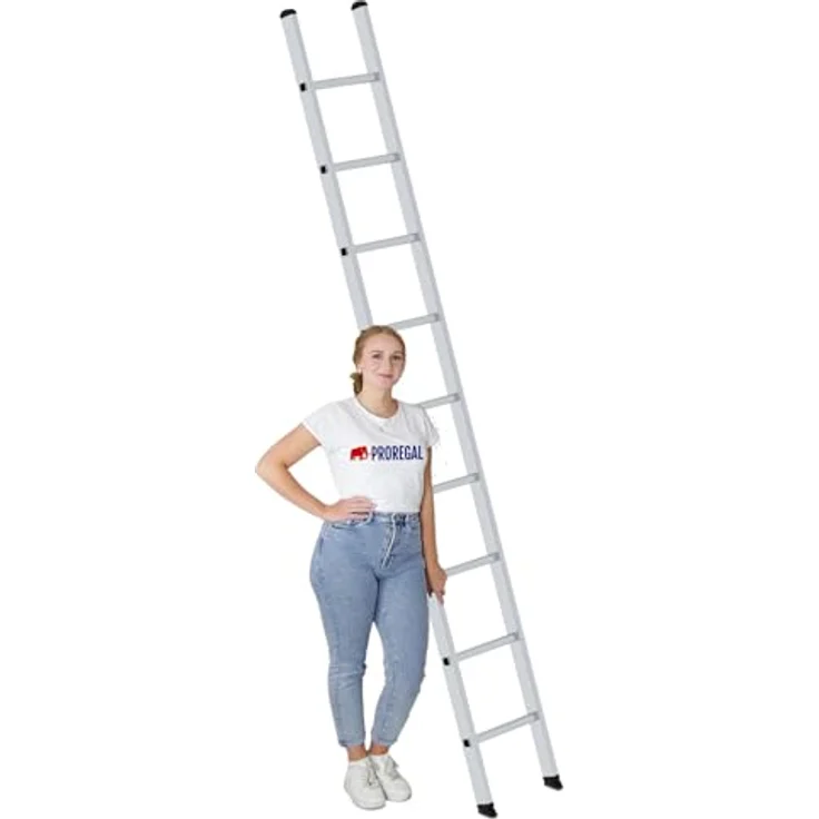 PROREGAL Sprossen-Anlegeleiter 350mm breit ohne Traverse | 9 Sprossen, hohe Sicherheit, Trittfest & Rutschsicher, langlebig - Preisvergleich – Bild 3