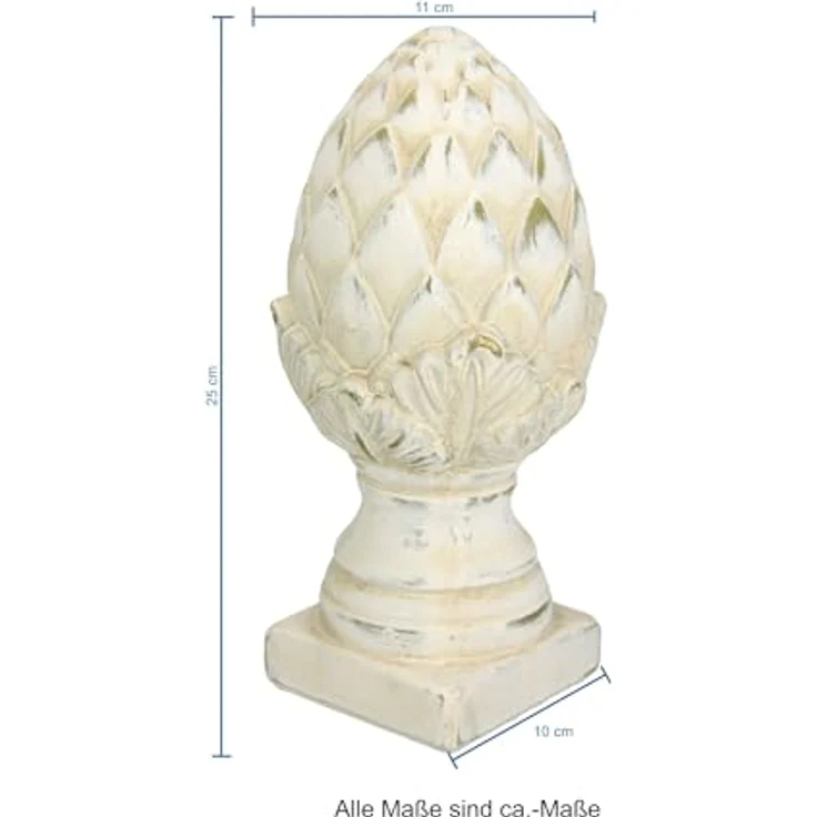 Flair Flower Dekoobjekt Zapfen Pinien-Zapfen auf Fuß, altweiß Creme, Shabby Landhaus-Optik, 25 cm, Keramik Gartenfigur – Bild 5