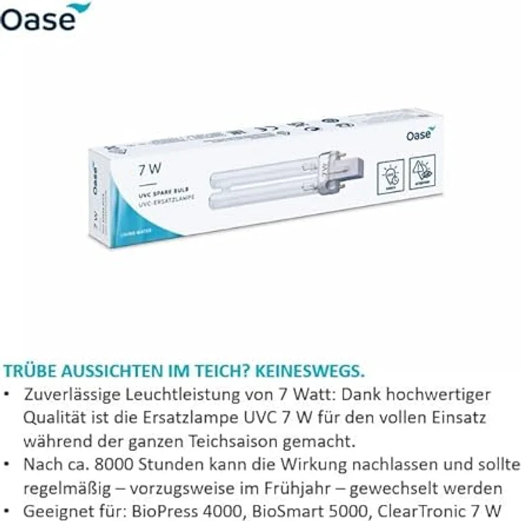 OASE 57111 Ersatzlampe UVC, 7 W, weiß, 14 x 3,2 x 2 cm, 57111 | Filterzubehör | Ersatzteil | Zubehör | Lampe | UVC – Bild 2