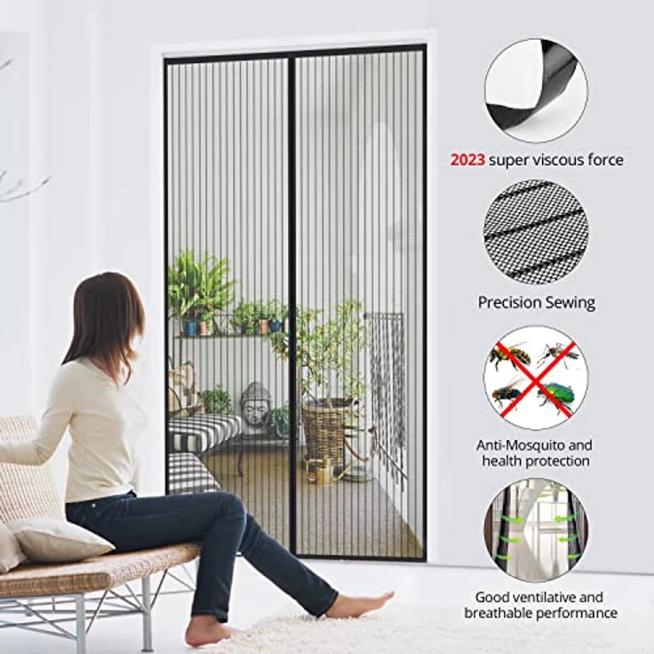 MYCARBON Fliegengitter Balkontür, Magnet Insektenschutz mit starker Magnetkraft, 80x210cm, ohne Bohren, schwarz – Bild 4