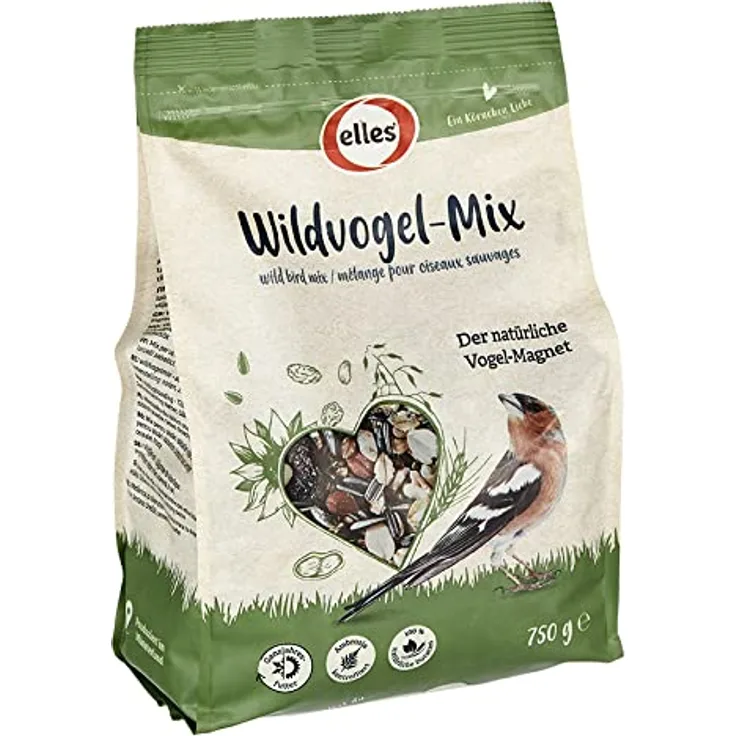 Elles Wildvogel-Mix 750g I Artgerechter Vogel-Magnet mit Premium Zutaten | 100% Natürlich | Perfekt für alle Jahreszeiten & Vogelarten | Ambrosia kontrolliert (750 g)