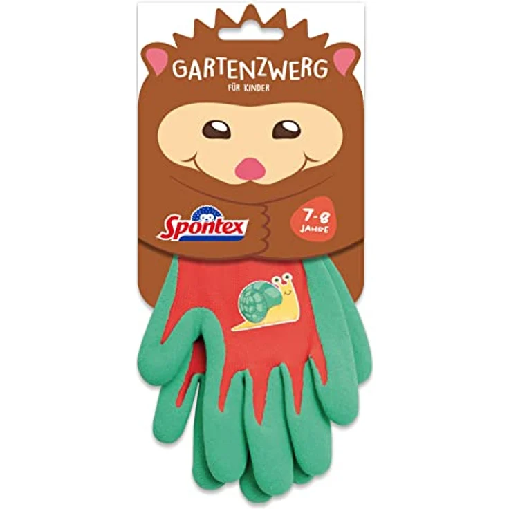 Spontex Gartenzwerg Handschuhe, Gartenhandschuhe für Kinder, ideal für das Spielen und Arbeiten im Garten, mit Nitrilbeschichtung, Igelmotiv, 1 Paar, 7-8 Jahre – Bild 3