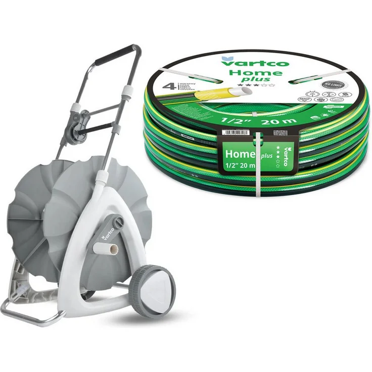 Vartco Home Plus Gartenschlauch-Set 1/2'' 20 m mit Schlauchwagen, UV-beständig, algenbeständig, temperaturbeständig von -20 °C bis +60 °C