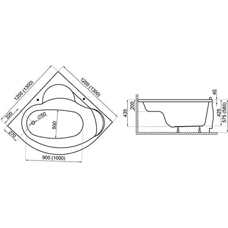 Polimat BADLAND Eckbadewanne STANDARD 120x120, Weiß, Komplettset mit Acrylschürze, Füßen und Chrom Automatik Ablaufgarnitur, Made in EU 4in1 – Bild 5