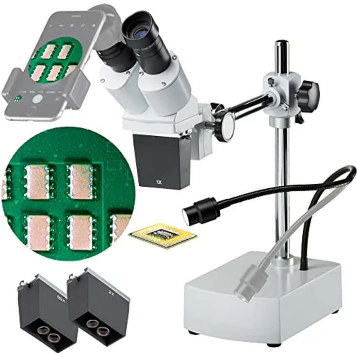 Bresser Mikroskop Biorit ICD-CS 5x-20x Auflicht Stereo Mikroskop mit 3 Wechselobjektiven, LED und 230mm Arbeitsabstand ,weiß