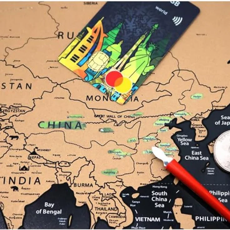 MT MALATEC Scratch Off World Map, Rubbelkarte für Kinder und Reisende, goldschwarz, 82 x 59 cm, inklusive Geschenktube – Bild 7