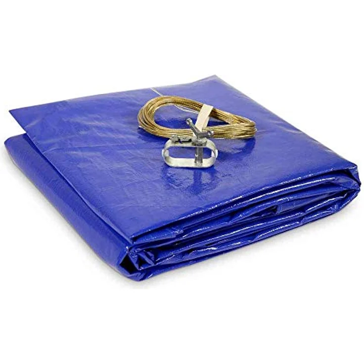 Premium Abdeckplane Rundpool 250g/m² blau schwarz | Sommer- und Winterabdeckung | Schwimmbad Poolabdeckung Plane PEB Rundplane Robust UV-beständig inkl. Stahlseil Spannschloß (Rund, Ø 3,50-3,60 m) – Bild 1