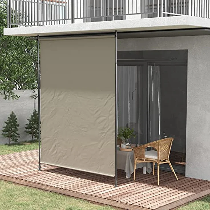Outsunny Senkrechtmarkise, 200 x 215-305 cm Vertikalmarkise, Einziehbares Sonnenschutz, Verstellbare Seitenmarkise, Windschutz für Balkon, Terrasse, Garten, Alu, Sand – Bild 2