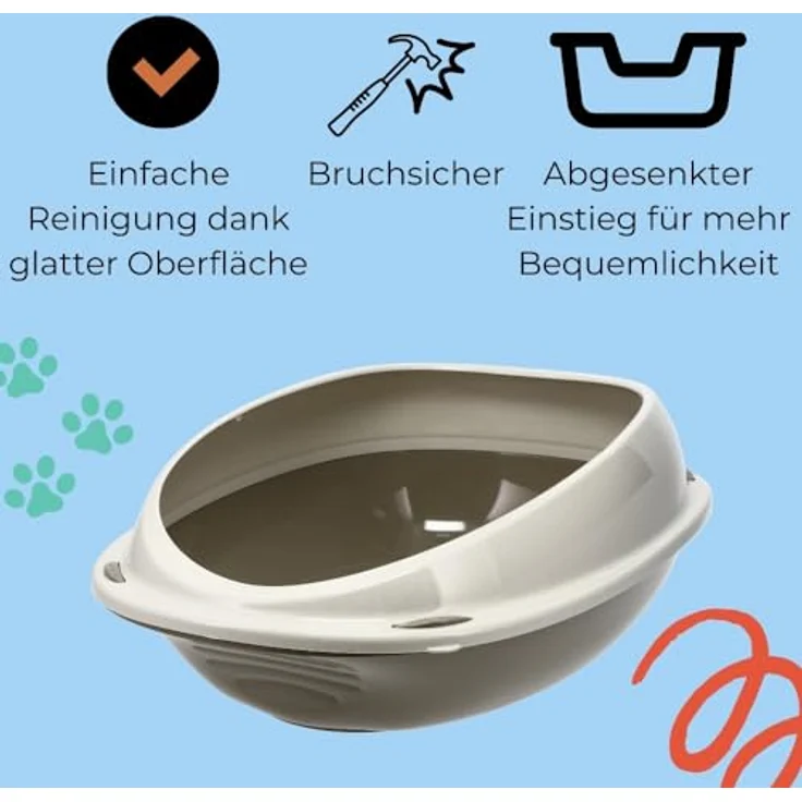 2X Katzenklo ohne Deckel Doppelpack Katzentoilette mit Rand Sparpaket Katzen WC 2er Set Schalentoilette 57x40x19 cm grau oval – Bild 5