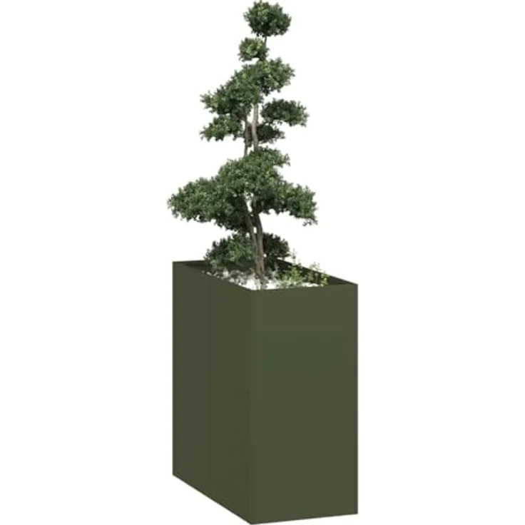 vidaXL Pflanzgefäß Olivgrün 40x80x80 cm Stahl, Hochbeet mit viel Platz und erhöhter Stabilität – Bild 2