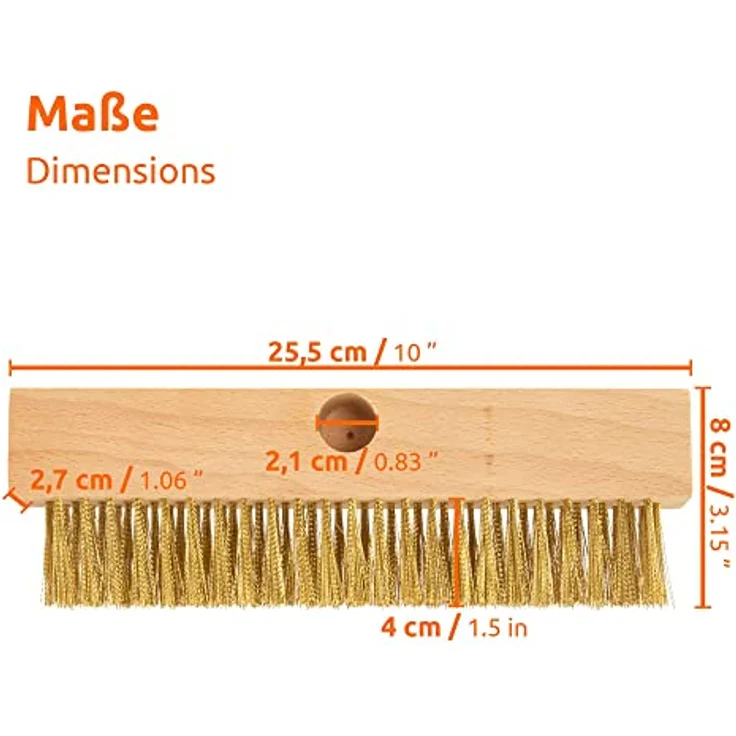 ECENCE Drahtbürste mit Messingborsten gewellt, Reinigung Pizzaofen, Holzbackofen, Räucherofen, Handbürste zum Entfernen von Ruß, Schmutz, Messing-Drahtbürste – Bild 4