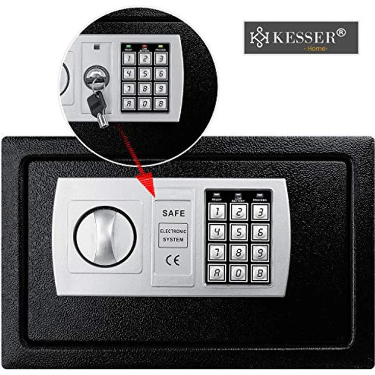 KESSER Tresor Safe Elektronik-Zahlenschloss 31x20x20cm LED-Anzeige Stahlbolzen Schwarz – Bild 5