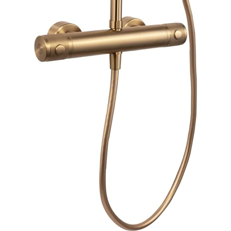 SCHÖNER WOHNEN-Kollektion Duschsystem GLAIA, Duscharmatur Komplettset mit Thermostat, Höhe 118,5 cm, mattgold, Regendusche mit Cool Sense-Technologie – Bild 2