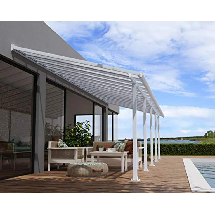 Palram Canopia Olympia Terrassenüberdachung 3x10 - Gestell aus Alumiuium & 16 mm Polycarbonat - Terrassendach Für den Ganzjährigen Gebrauch Geeignet, Weiß, 980 x 295 x 305 cm – Bild 1