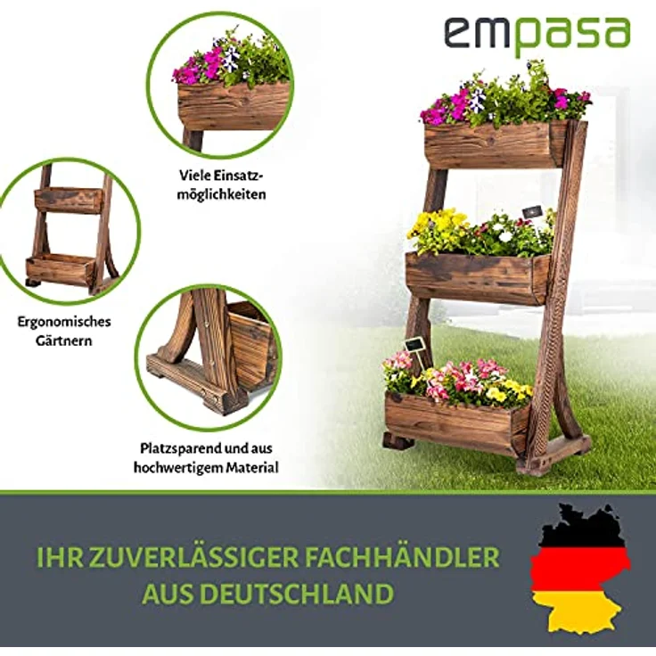 empasa Vertikales Hochbeet 'Raise 3' Blumenkasten Pflanzkübel Frühbeet Kräuterbeet aus Holz mit DREI Etagen, 62 x 47 x 117 cm – Bild 2